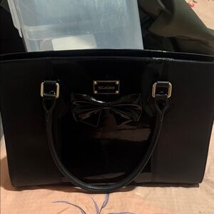 St. John Elegant Black Satchel with Glossy Bow